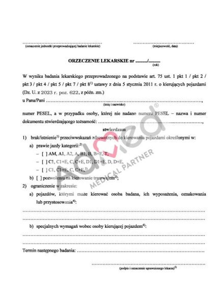 Wymogi zdrowotne prawo jazdy