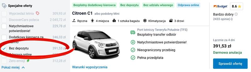 Ceny wynajmu samochodów